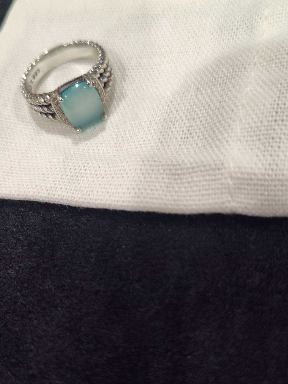 David Yurman Petite Wheaton Ring Blue Chalcedony, Diamonds & Sterling Silver - Picture 5 of 9